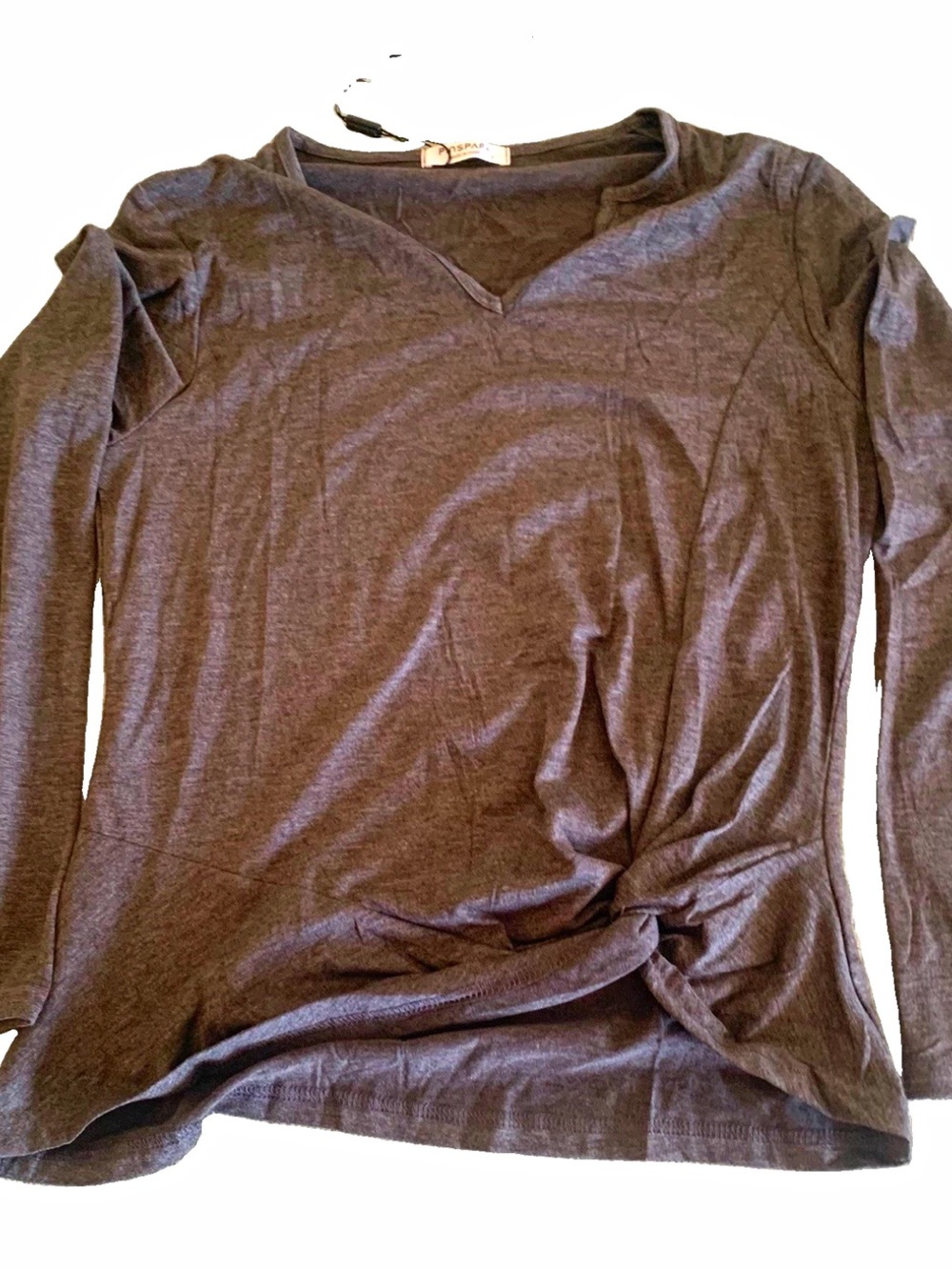 NWT Pinspark Women's Gray V-Neck Twist Front Long Sleeve Activewear Shirt